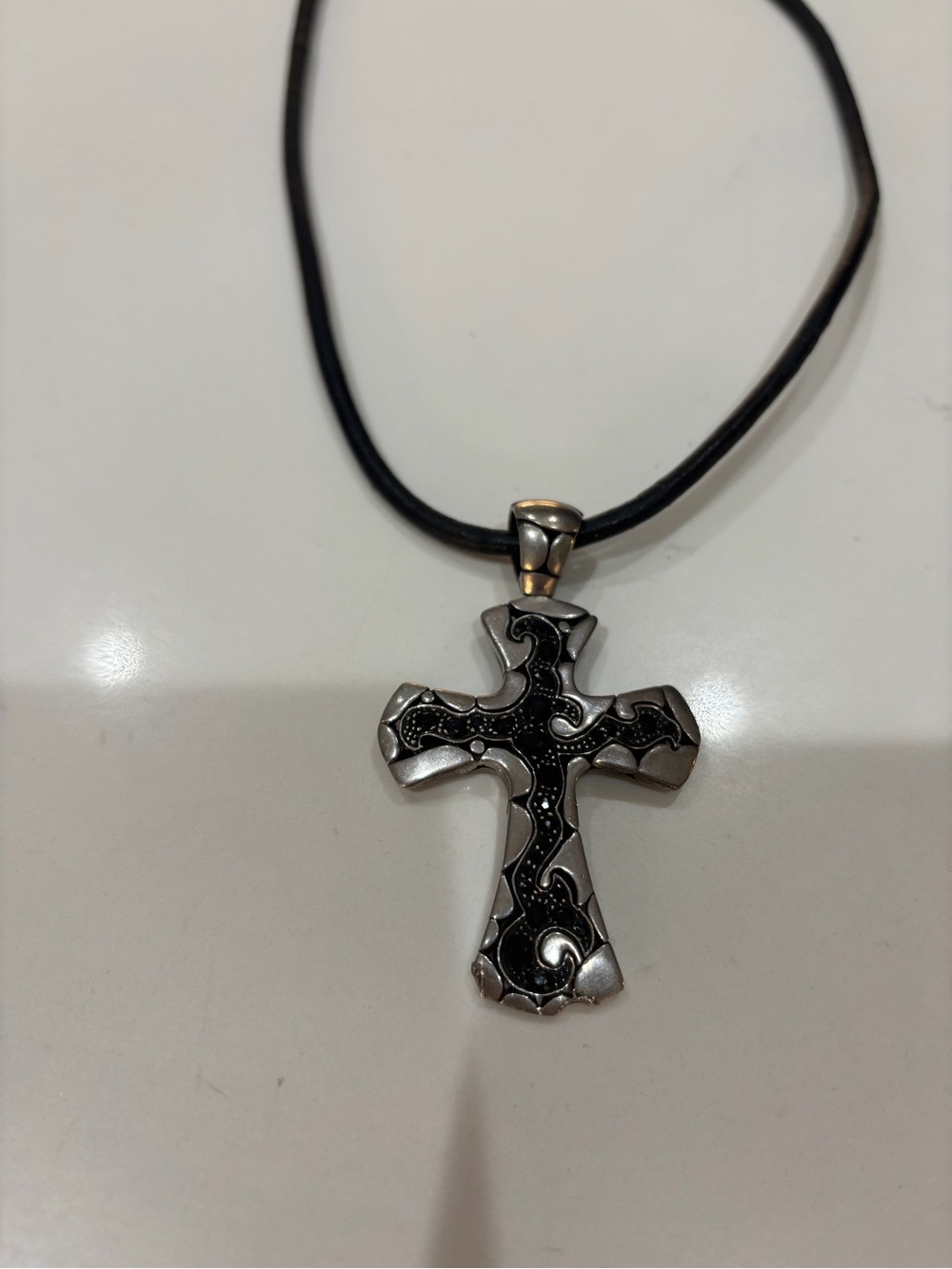 John Hardy Silver and Black Cross Pendant Necklace